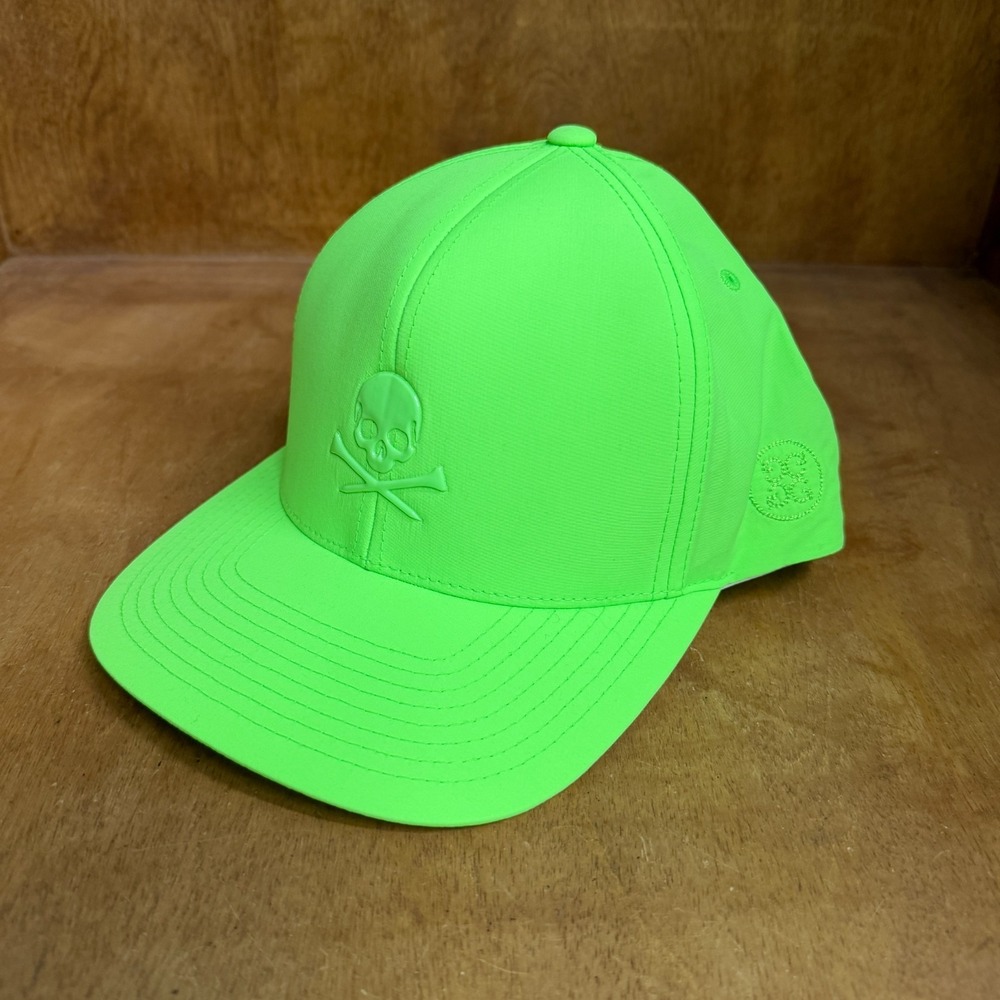 NWT G/FORE Skull & Tees Logo Snapback Hat Cap Solid Lime Neon Green Golf